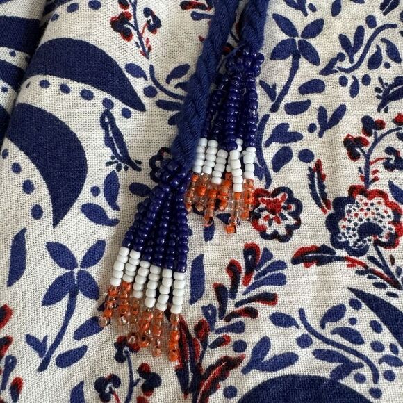 Joie Tropical Linen blend wide leg pull on elastic beaded pants size L cropped - Picture 3 of 8